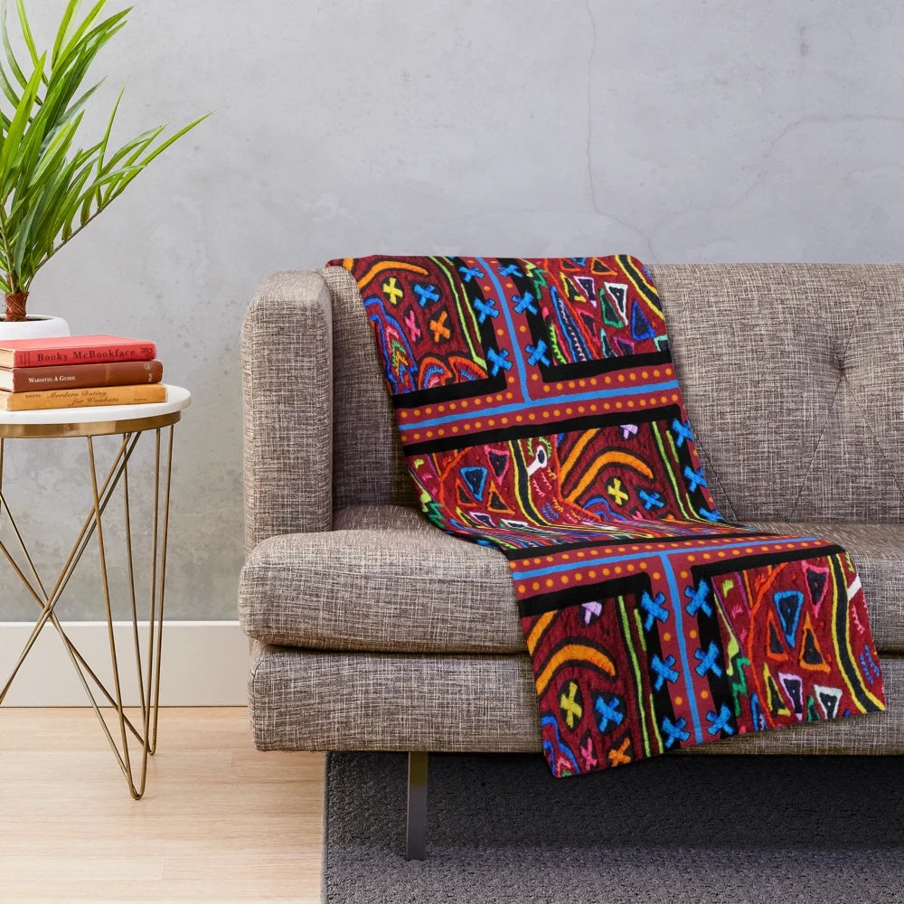 Colorful Panama mola inspired plush blanket