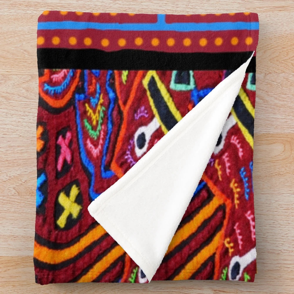 Colorful Panama mola inspired plush blanket