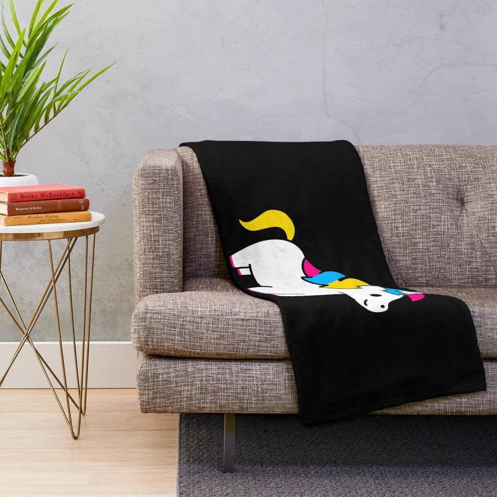 Vibrant pansexual pride LGBTQ unicorn plush blanket