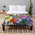 Pansies Plush Blanket with Watercolor Floral Design