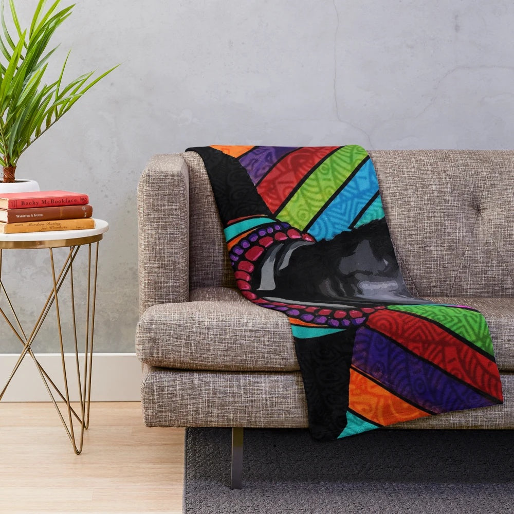Plush blanket featuring the character N'Jadaka from the Black Panther movie
