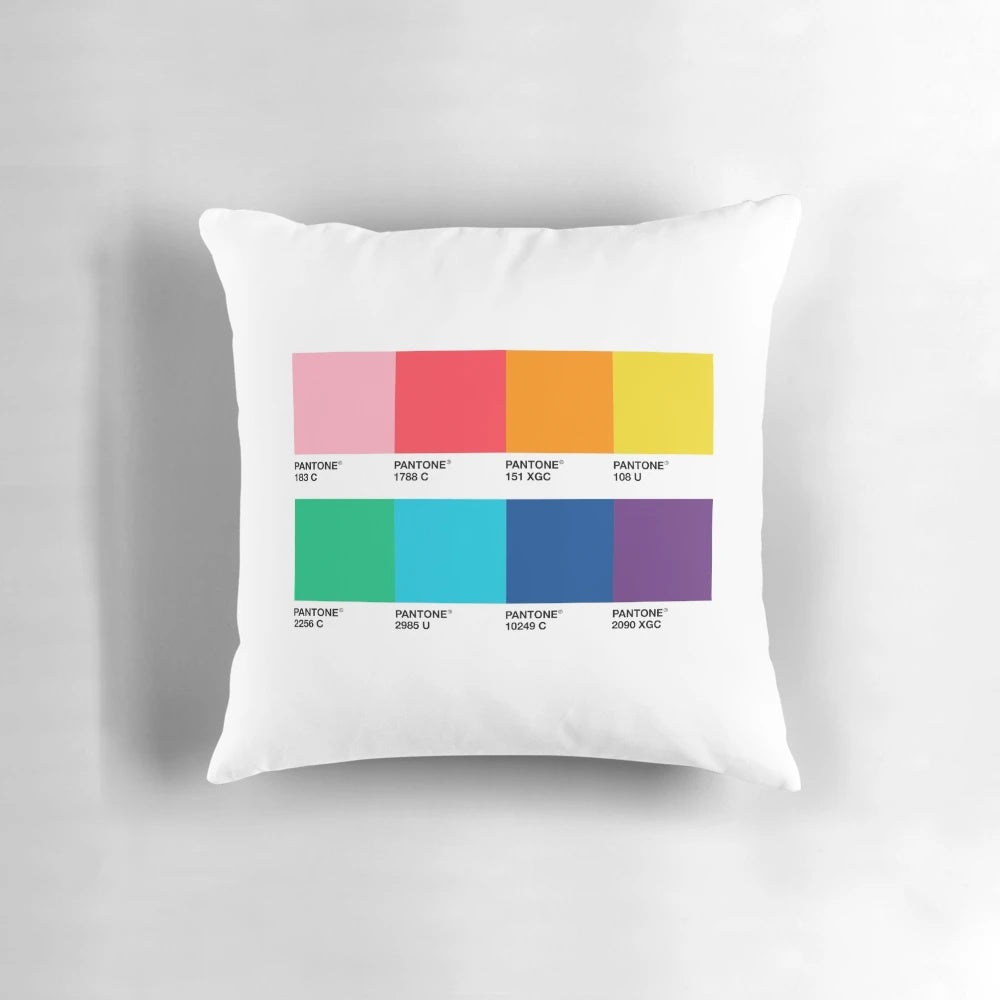 Colorful PANTONE RAINBOW pattern printed on a soft, plush pillow for a modern, vaporwave-inspired aesthetic.