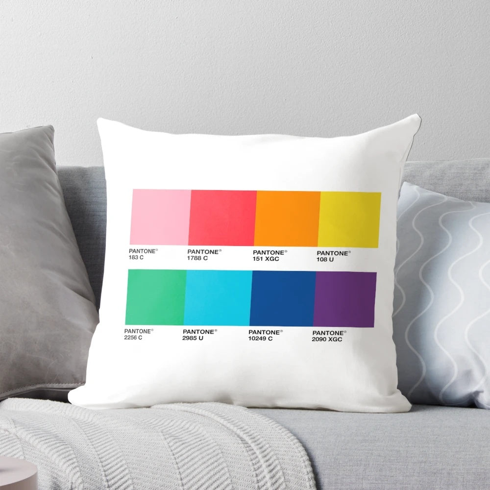 Colorful PANTONE RAINBOW pattern printed on a soft, plush pillow for a modern, vaporwave-inspired aesthetic.