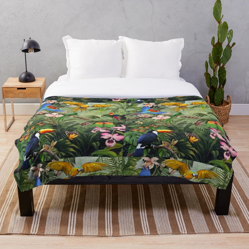 Paradise Plush Blanket with Tropical Jungle Imagery