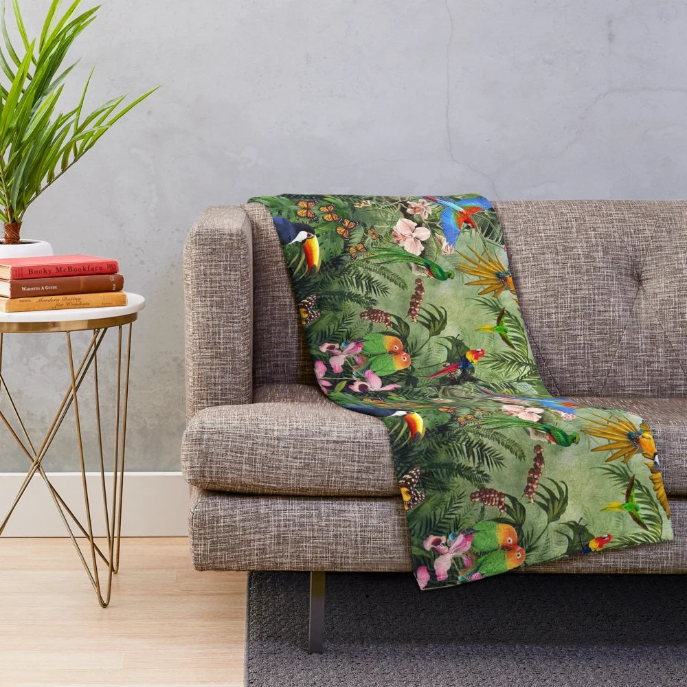 Paradise Plush Blanket with Tropical Jungle Imagery