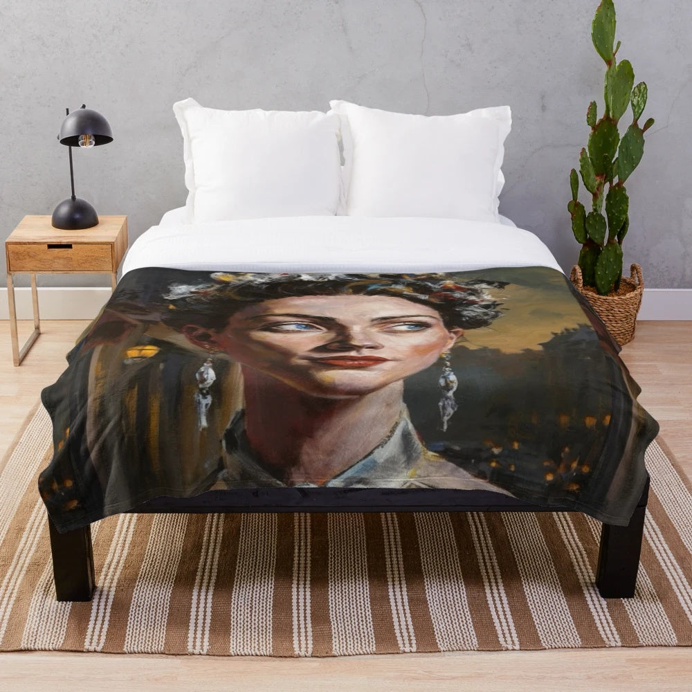 Colorful retro French woman portrait plush blanket
