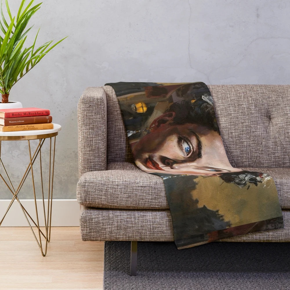 Colorful retro French woman portrait plush blanket