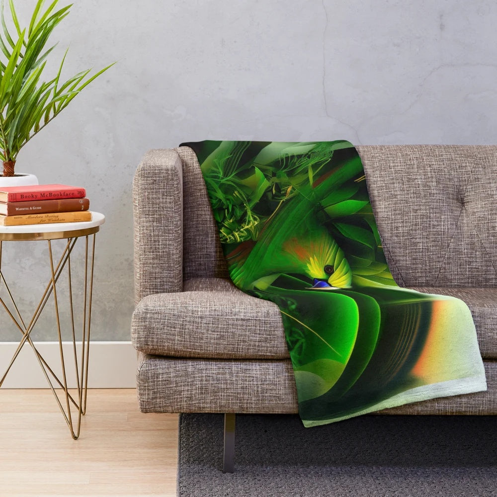 Colorful parrot plush blanket with tropical foliage design