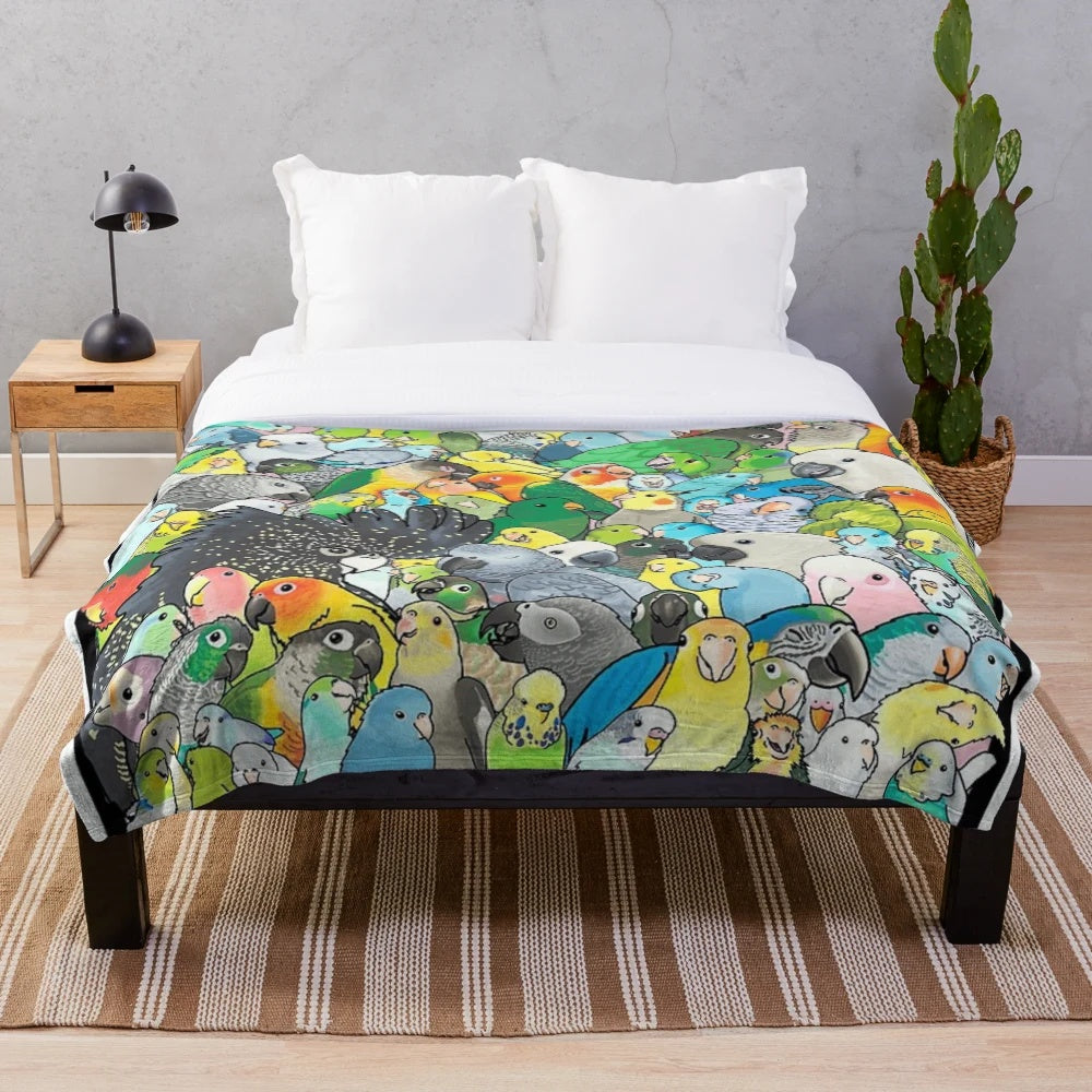 Colorful parrot themed plush blanket