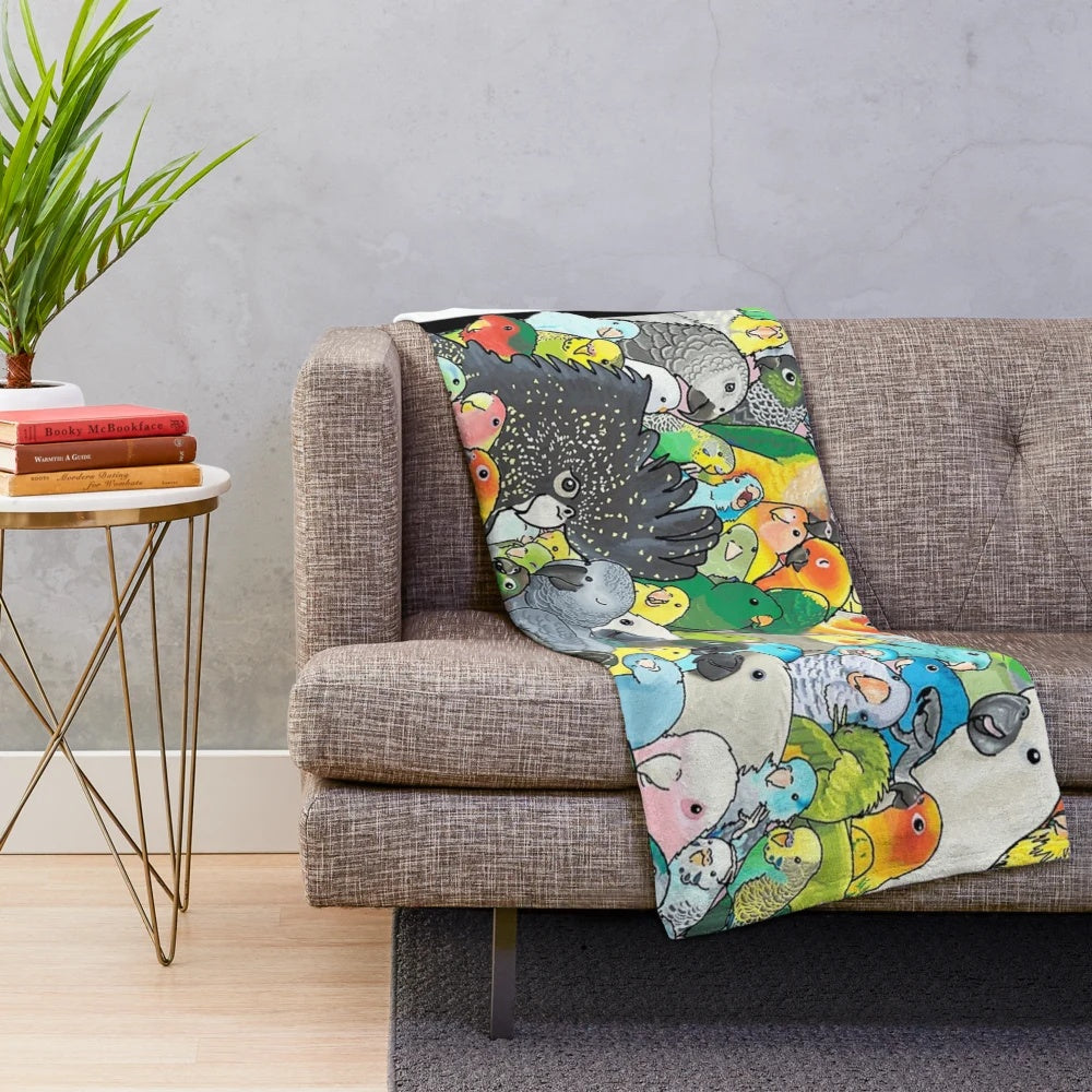 Colorful parrot themed plush blanket