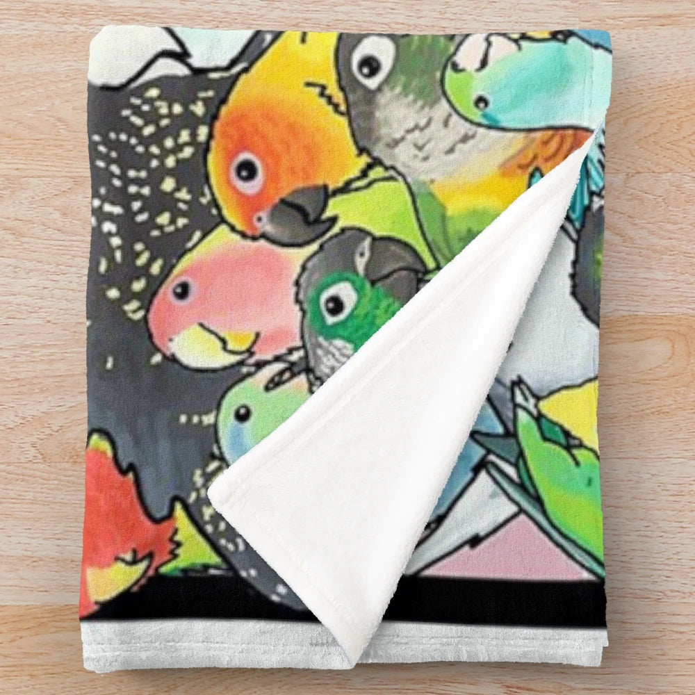 Colorful parrot themed plush blanket