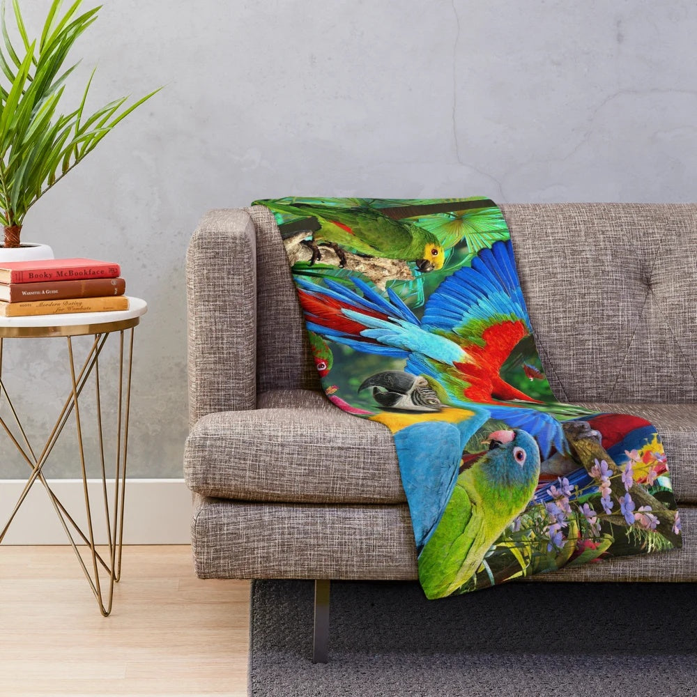 Parrots Plush Blanket with Vibrant Tropical Bird Design