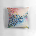 Colorful abstract painting in pastel hues with textural brushstrokes evoking a tropical, dreamlike landscape