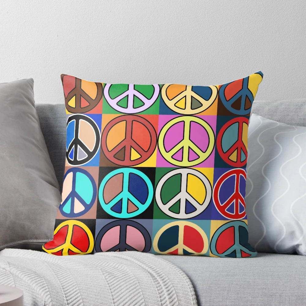 Colorful mosaic pattern peace sign pillow for boho, bohemian, or hippie-inspired home decor