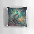 Colorful peacock feather pattern decorative pillow in shades of blue and green