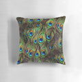 Decorative throw pillow with vibrant peacock feathers