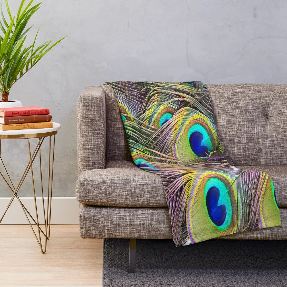 Colorful Peacock Feather Plush Blanket
