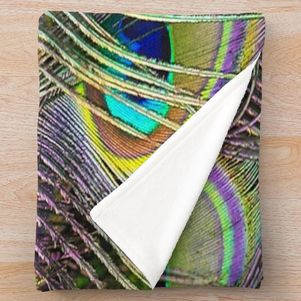 Colorful Peacock Feather Plush Blanket