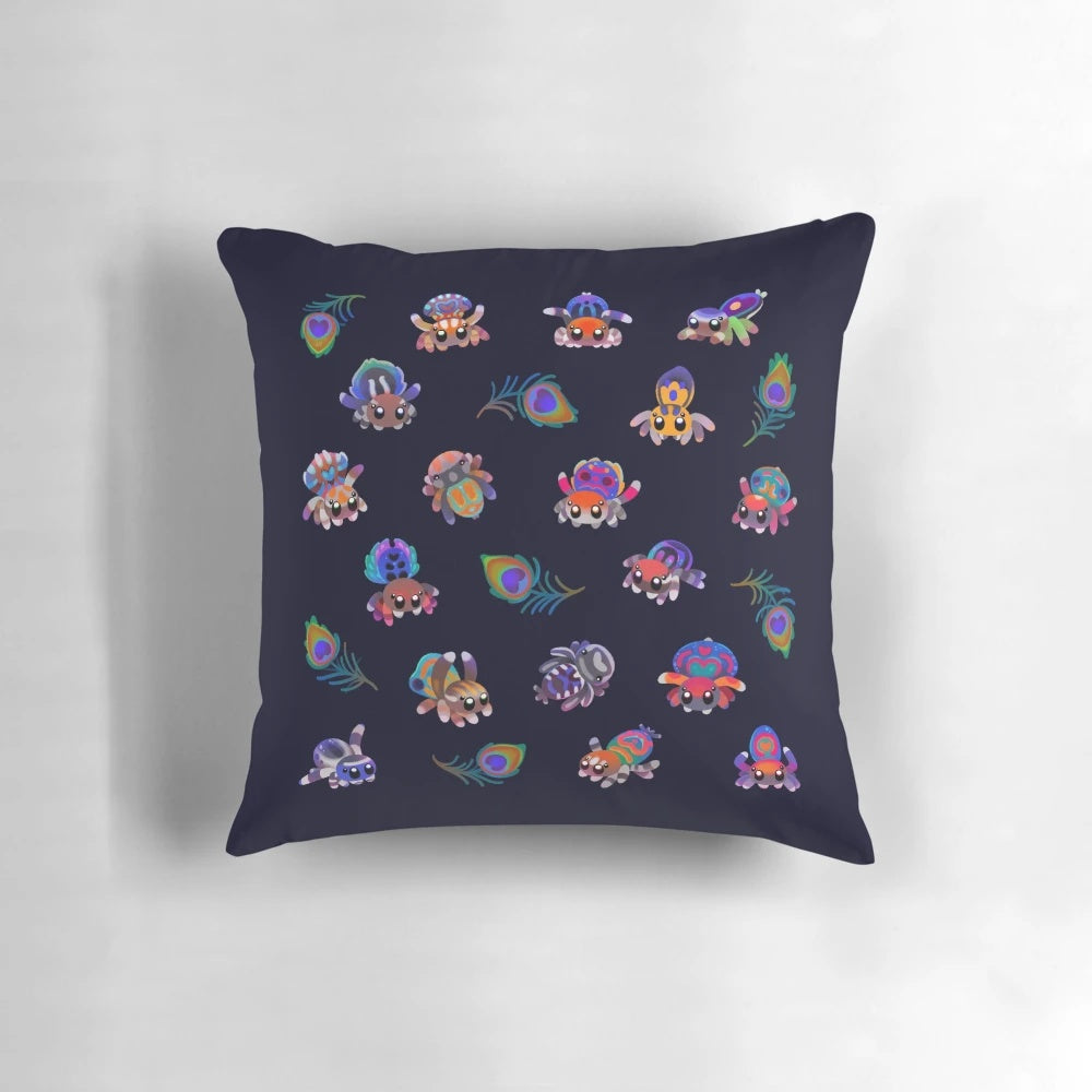 Colorful Peacock Spider Pillow with Intricate Markings