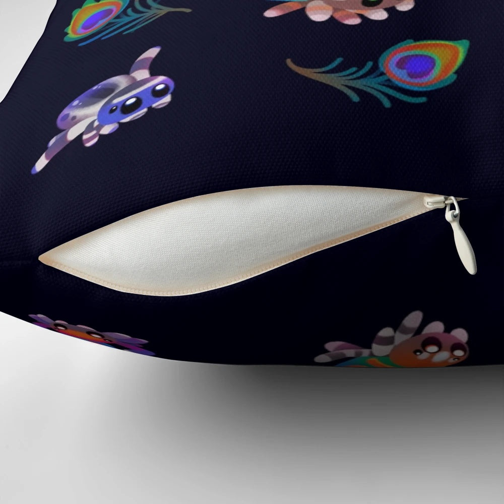 Colorful Peacock Spider Pillow with Intricate Markings