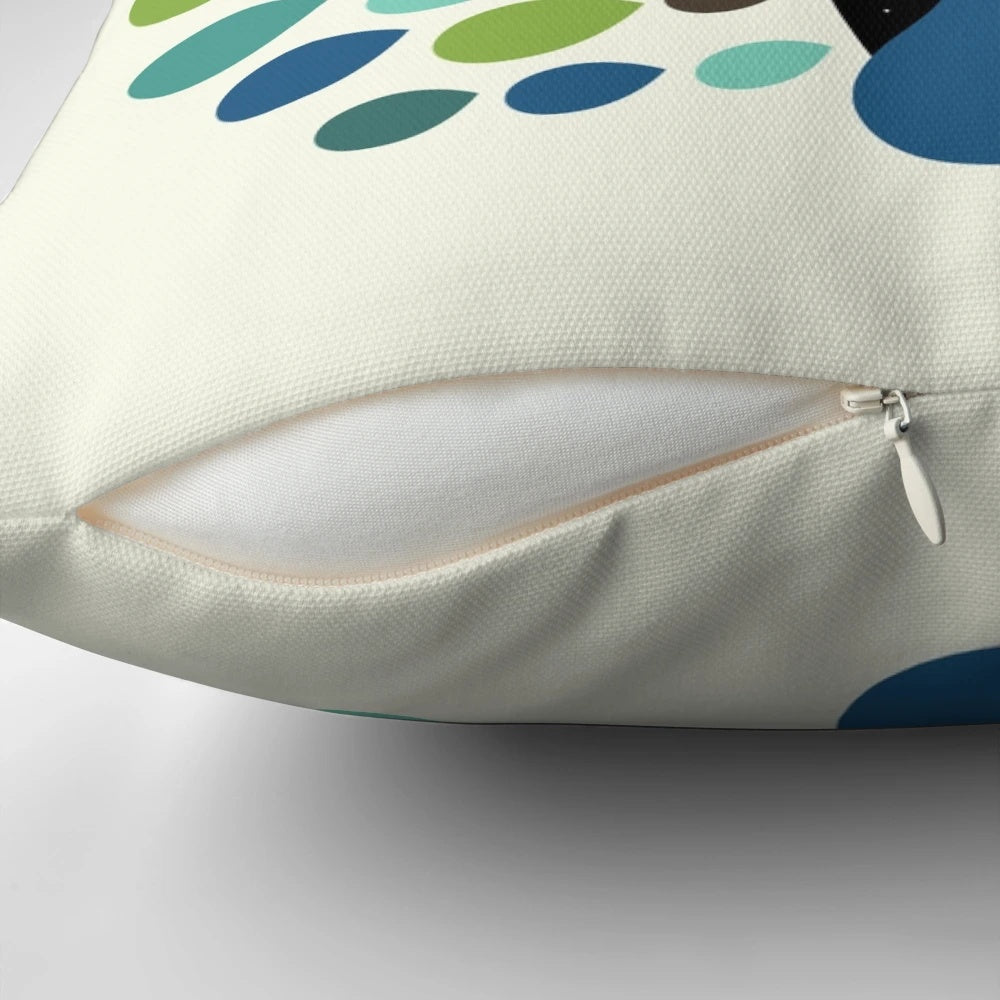 Colorful peacock-patterned decorative pillow for home and kids' room decor