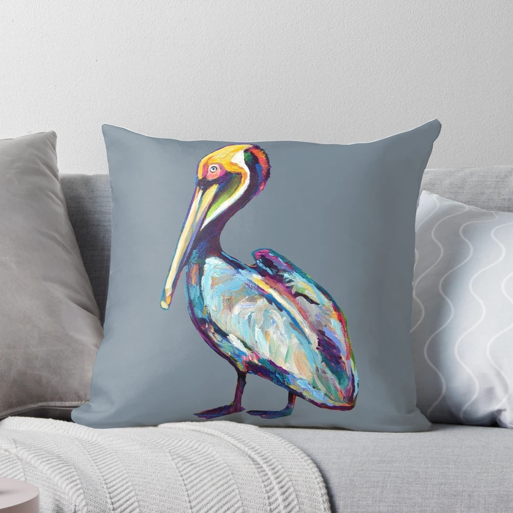 Colorful artwork of a vibrant pelican, perfect for coastal and beach-themed decor