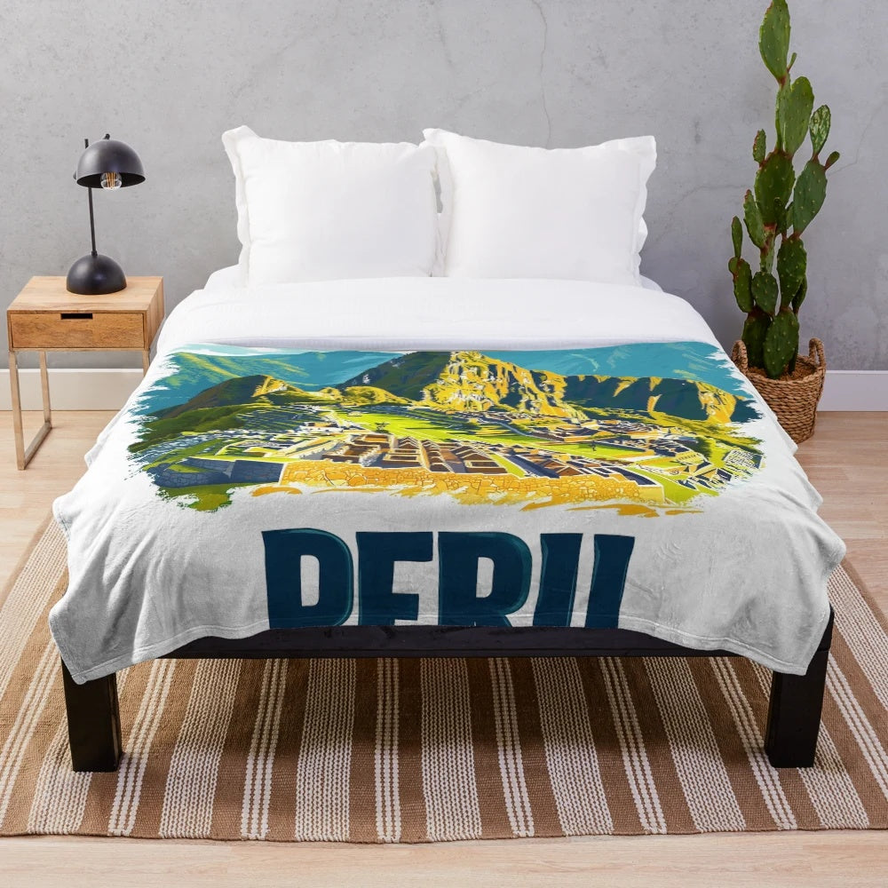 Vibrant Peruvian artwork on a plush blanket