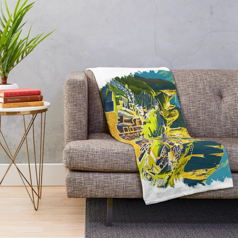Vibrant Peruvian artwork on a plush blanket