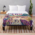 Vibrant Peruvian art plush blanket featuring colorful traditional patterns and designs