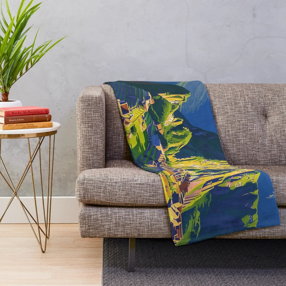 Vibrant Peruvian art plush blanket featuring colorful traditional patterns