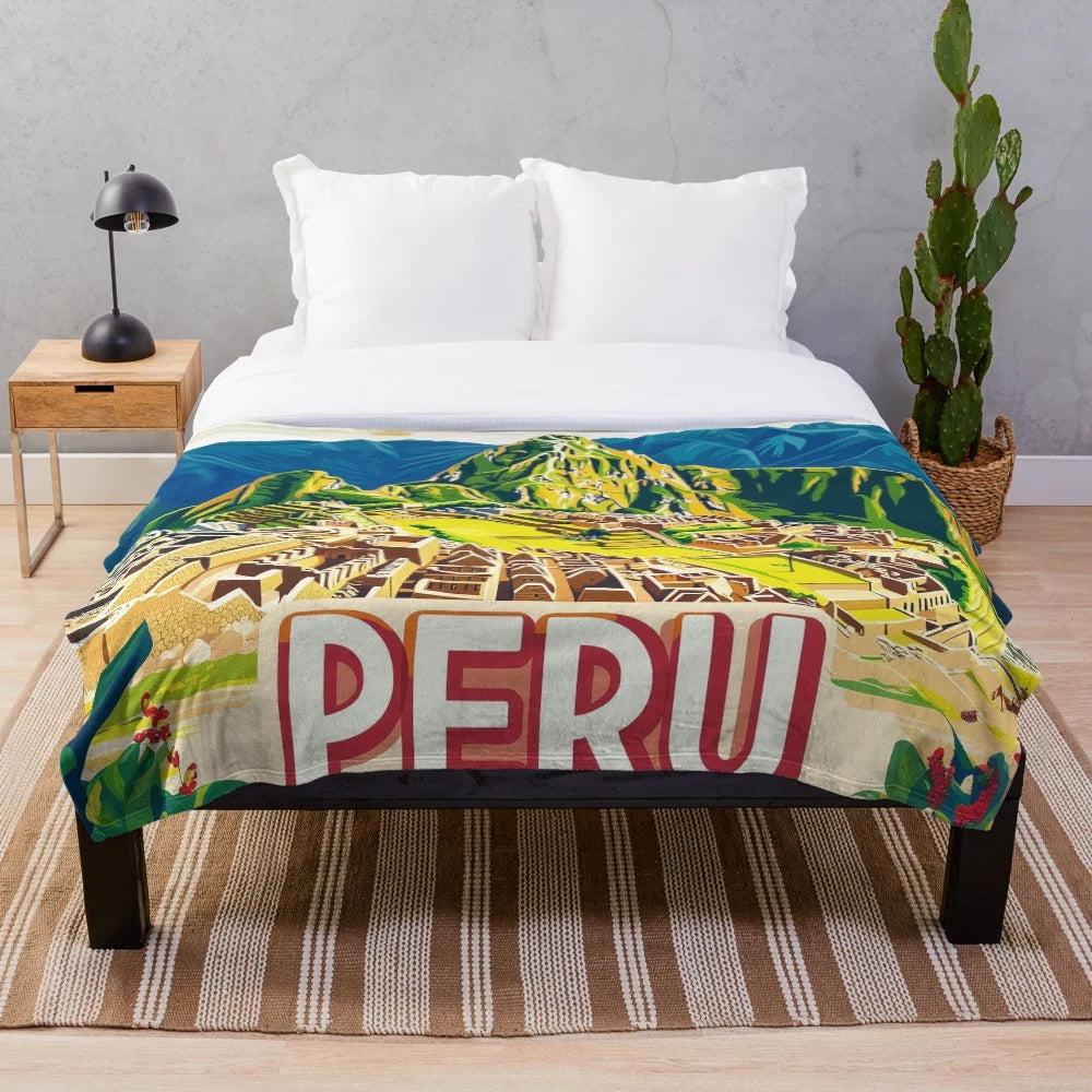 Vibrant Peruvian culture-inspired plush blanket