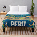 Colorful plush blanket featuring vibrant Peruvian cultural imagery and traditional art