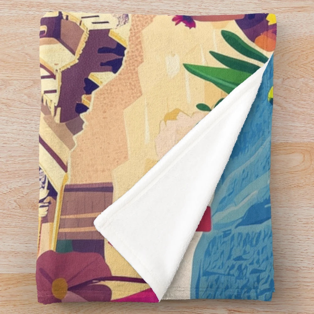 Vibrant Peruvian culture plush blanket with colorful Peruvian art