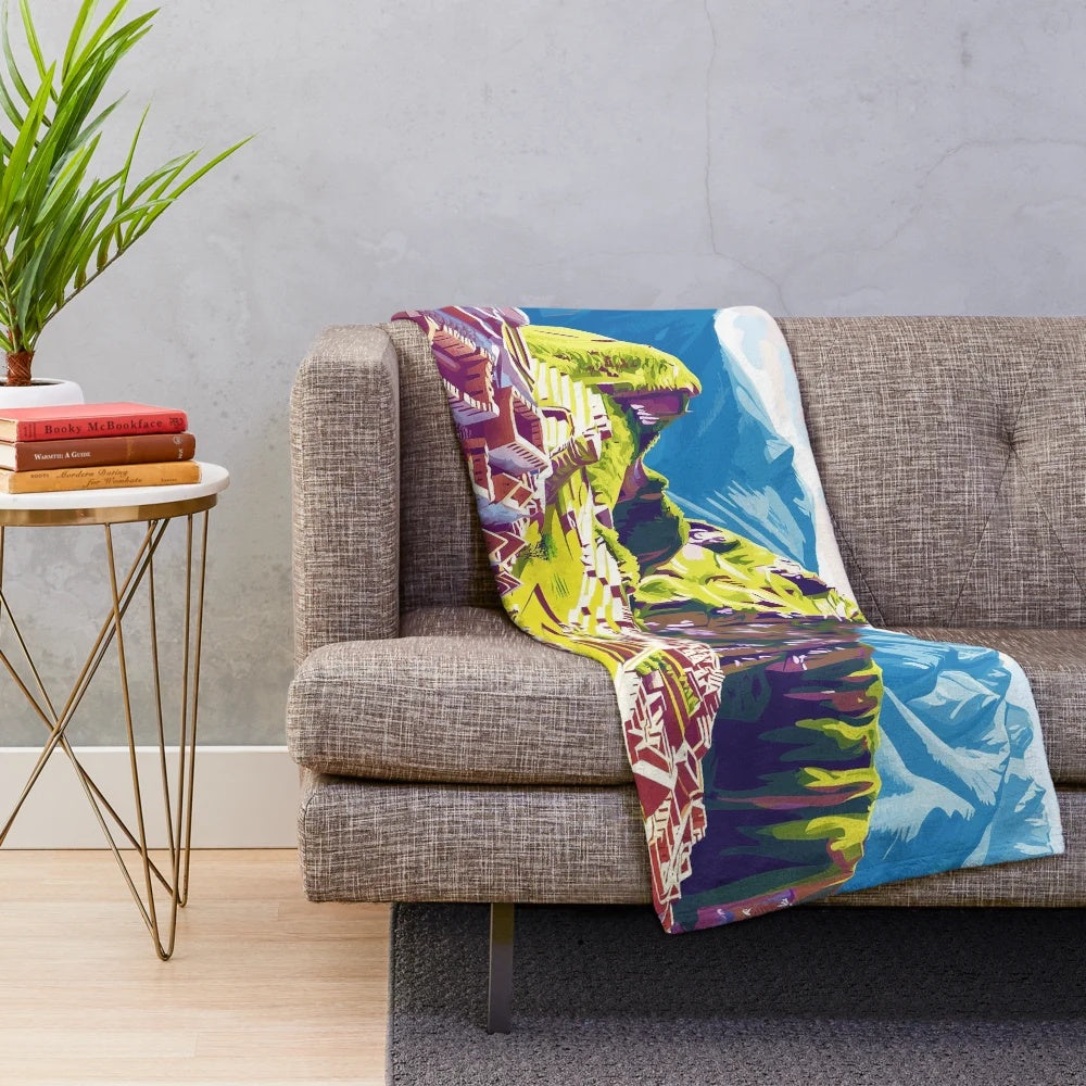 Colorful Peruvian-inspired plush blanket with vibrant cultural design