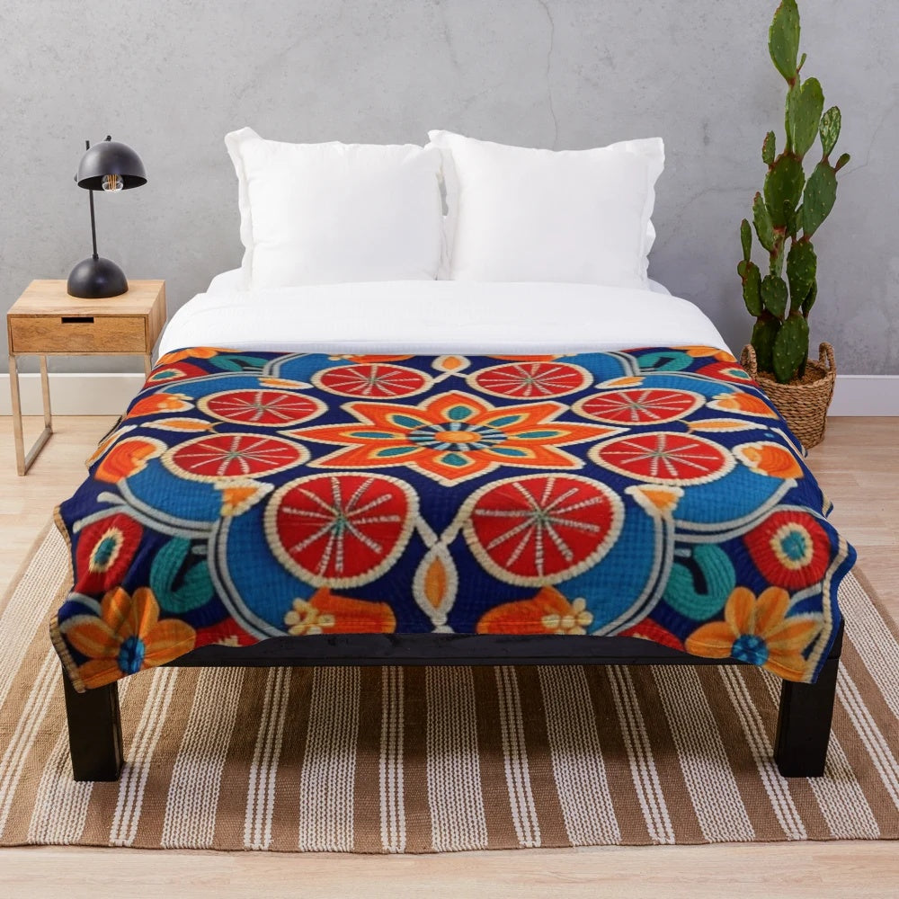 Peruvian floral pattern plush blanket for cozy boho-inspired home decor