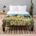 Vibrant plush blanket featuring Peruvian-inspired colorful artwork
