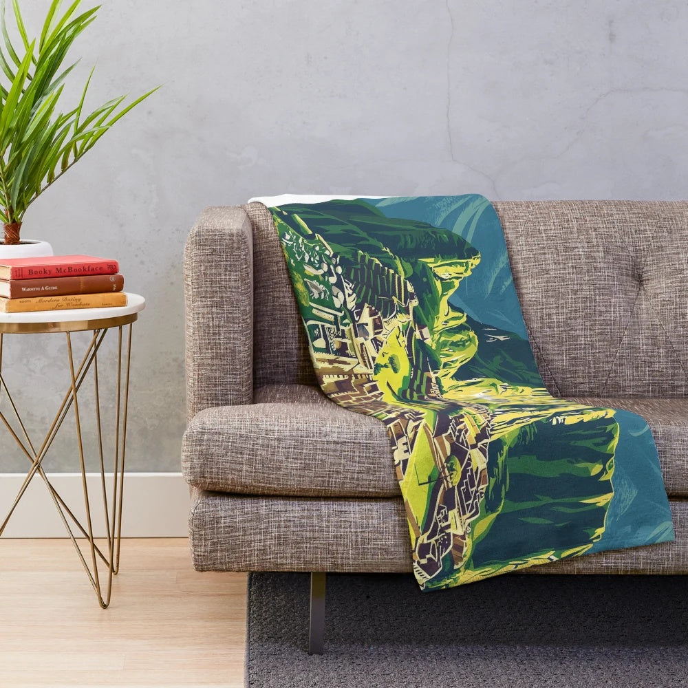 Vibrant plush blanket featuring Peruvian-inspired colorful artwork