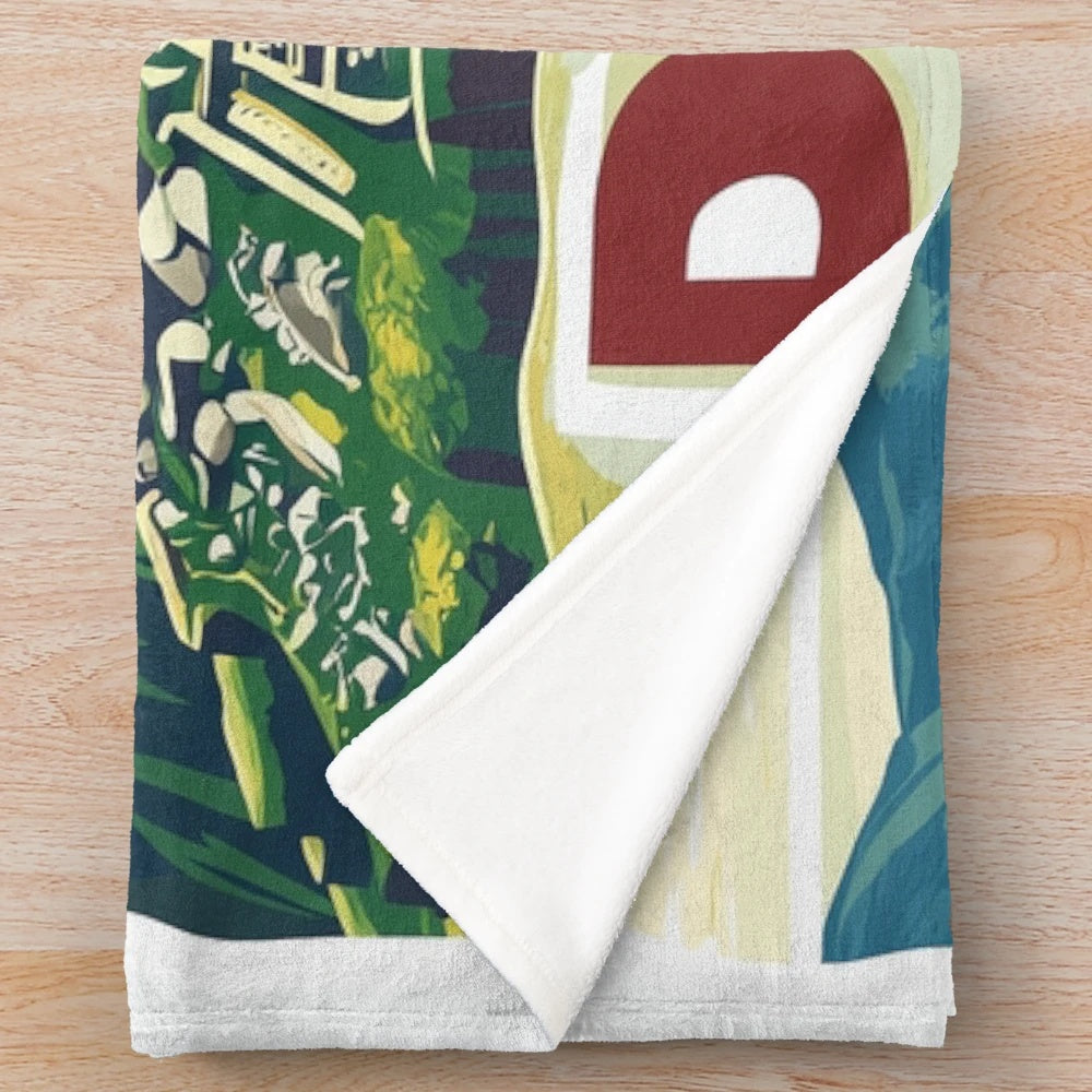 Vibrant plush blanket featuring Peruvian-inspired colorful artwork