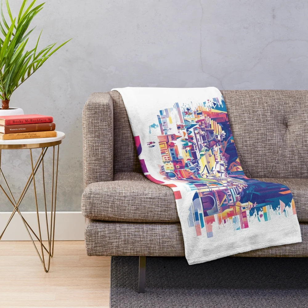 Vibrant Peruvian-inspired plush blanket with traditional textile design