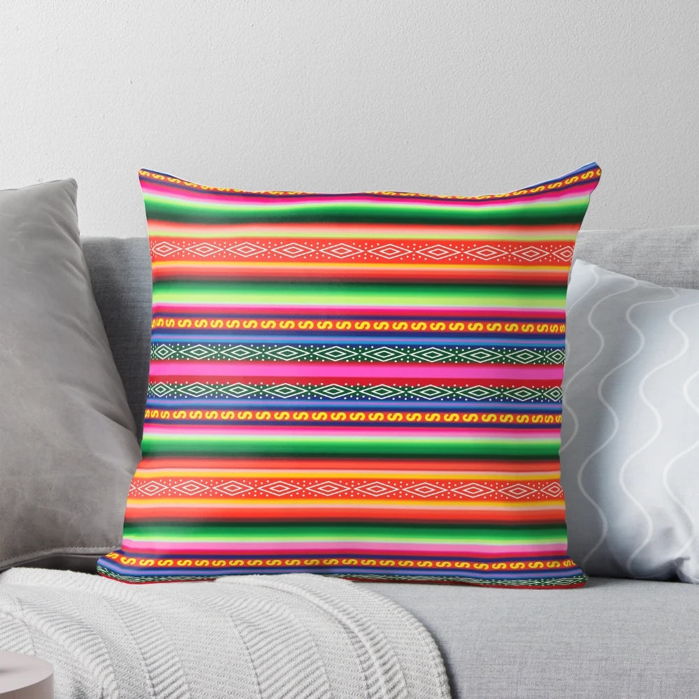 Colorful Peruvian mantle with intricate patterns and vibrant hues, showcasing the rich cultural heritage of Peru.
