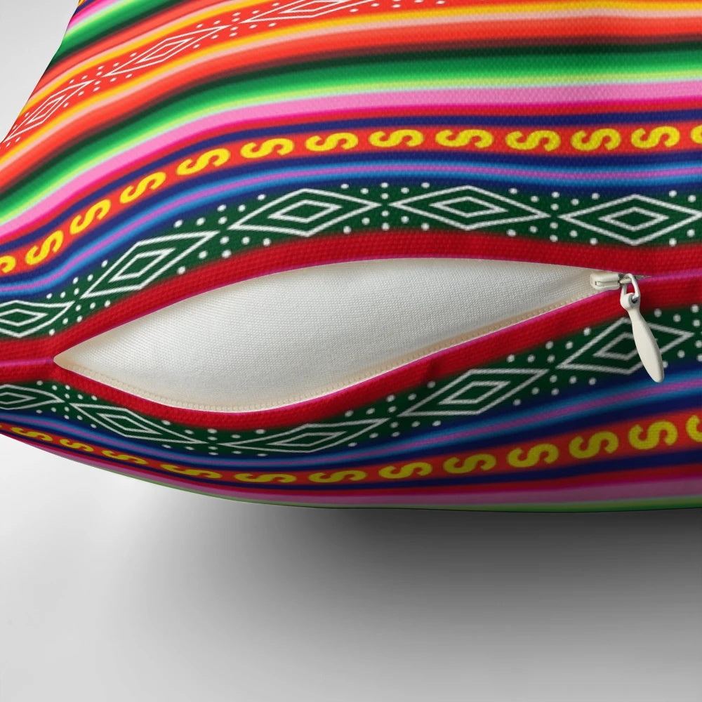 Colorful Peruvian mantle with intricate patterns and vibrant hues, showcasing the rich cultural heritage of Peru.