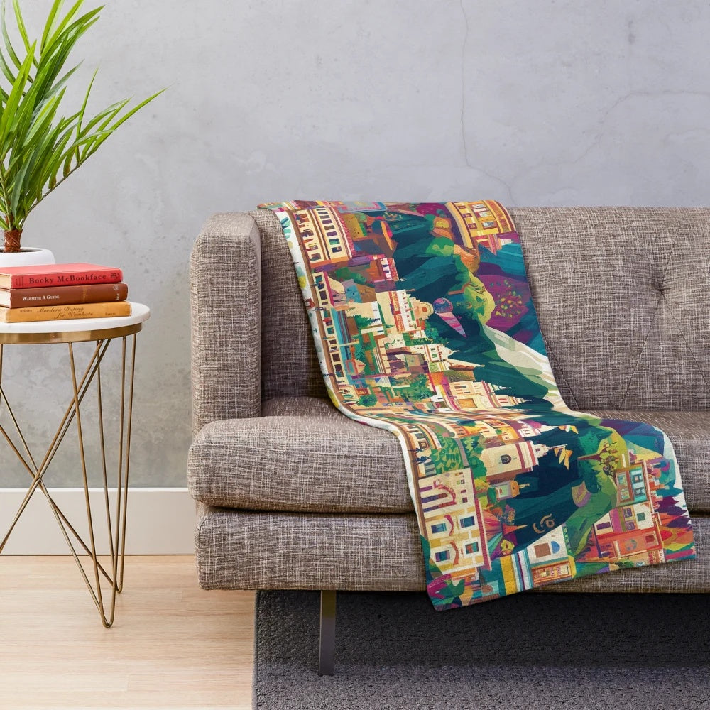 Plush blanket featuring vibrant Peruvian cultural art and designs
