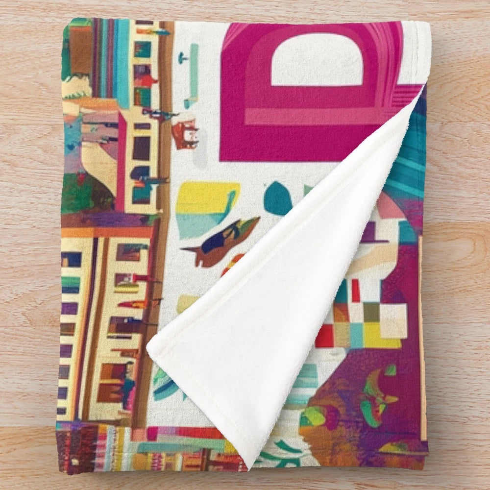 Plush blanket featuring vibrant Peruvian cultural art and designs