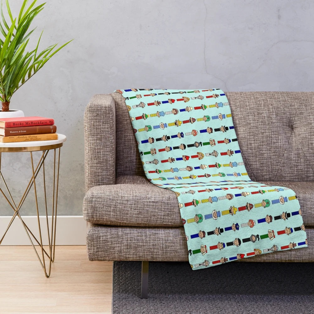 Colorful pez-themed plush blanket