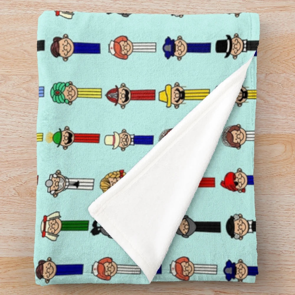 Colorful pez-themed plush blanket