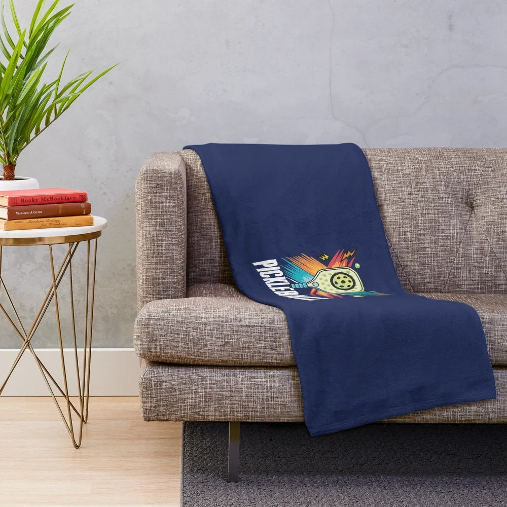 Colorful pickleball plush blanket with pickleball design