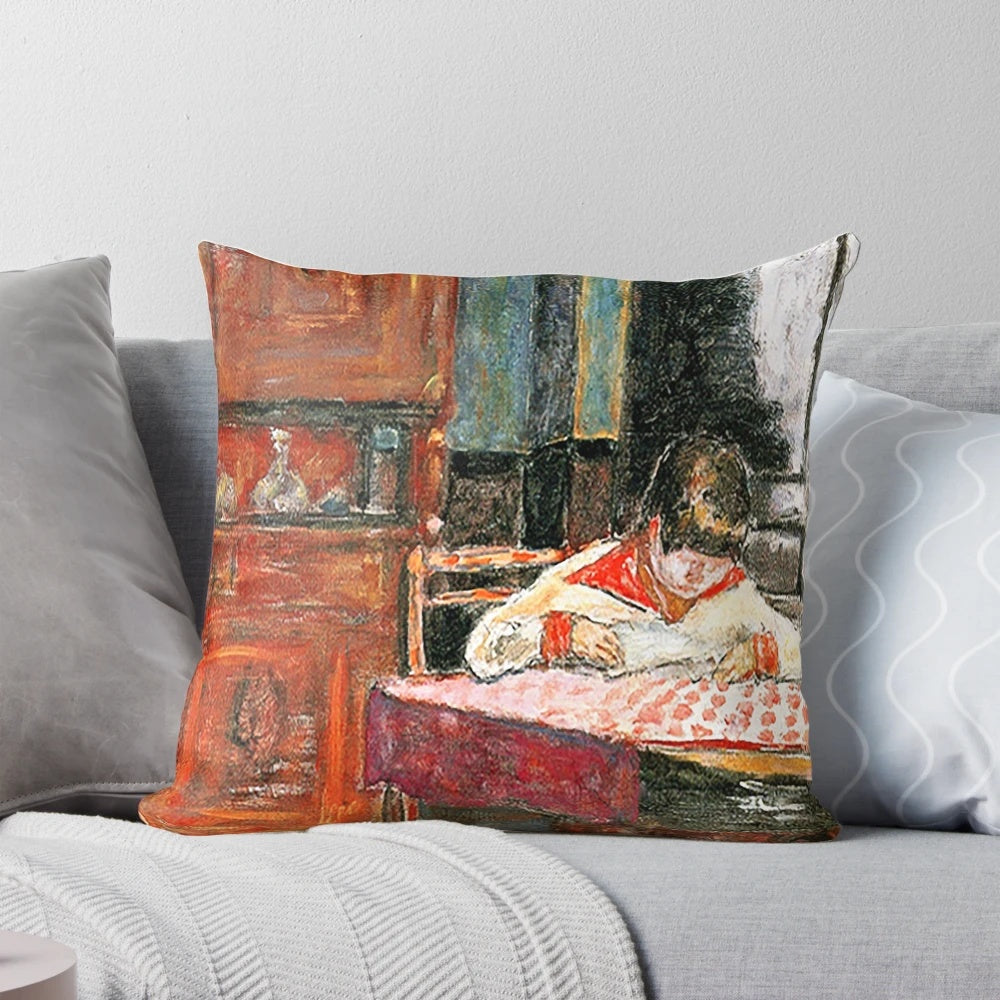 Colorful throw pillow featuring a post-impressionist painting by French artist Pierre Bonnard.