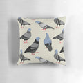 Colorful decorative pillow featuring a stylized pigeon design, perfect for adding a touch of urban flair to any space.