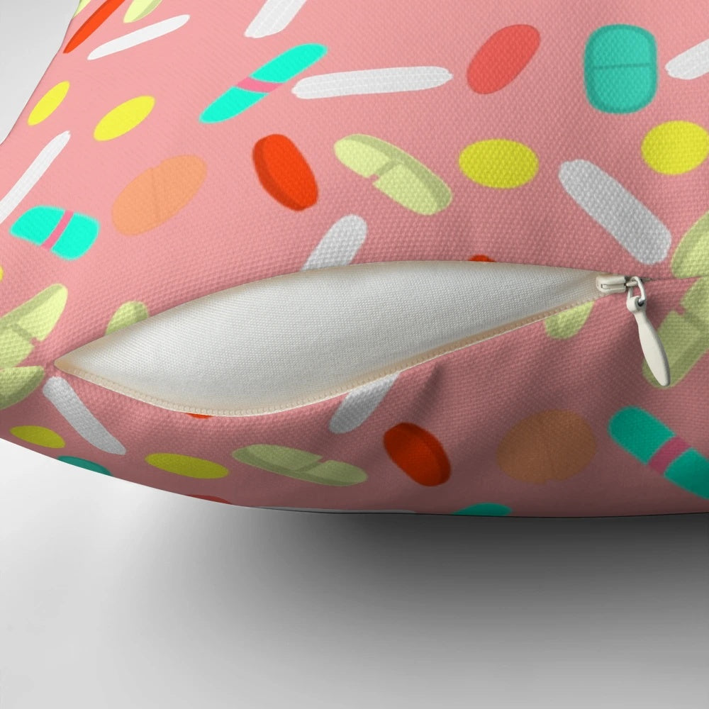 Colorful pillow with a digital pill pattern design, perfect for adding a touch of creativity to any room.