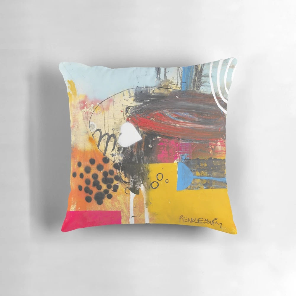 Colorful abstract modern pillow with a graphic pattern and inspirational quote